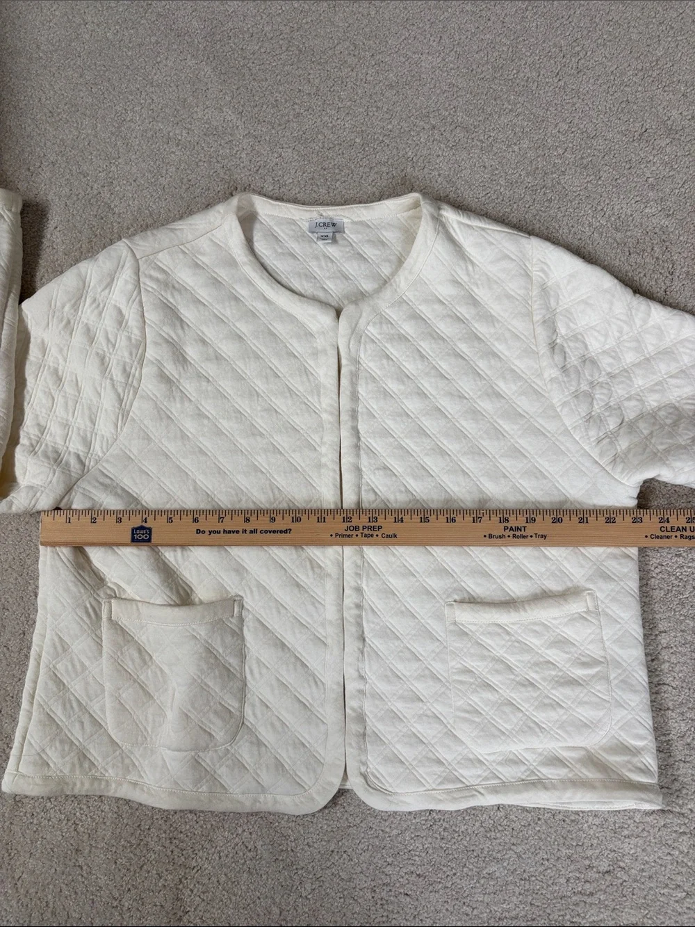 J Crew Quilted Cotton Jacket Cream Minimalist Grandmacore Collarless Women XXL